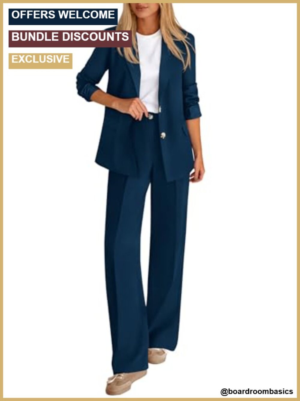Womens 2 Piece Suit Set Business Casual Blazer Wide Leg Pants Polyester